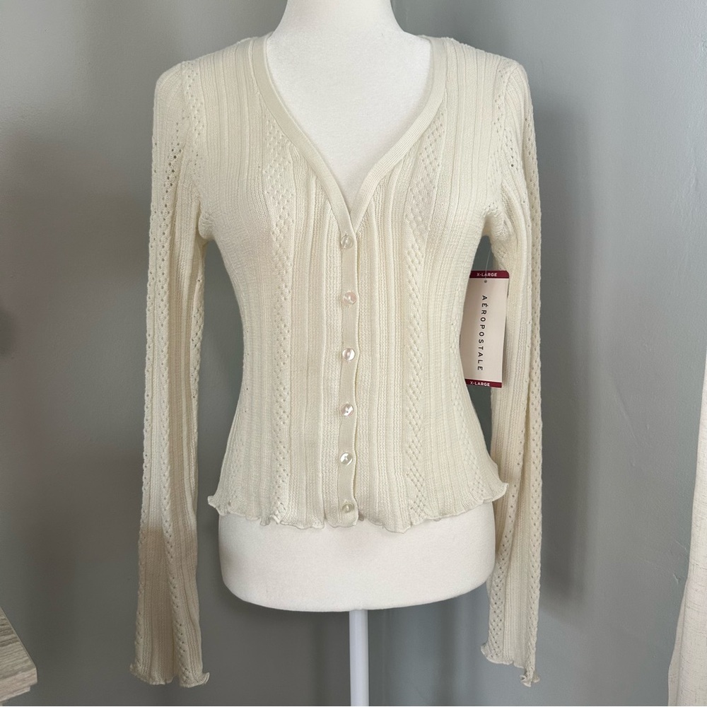 NWoT Aeropostale Cream Button-Up Women’s Cardigan, Cottagecore, Cropped, XL